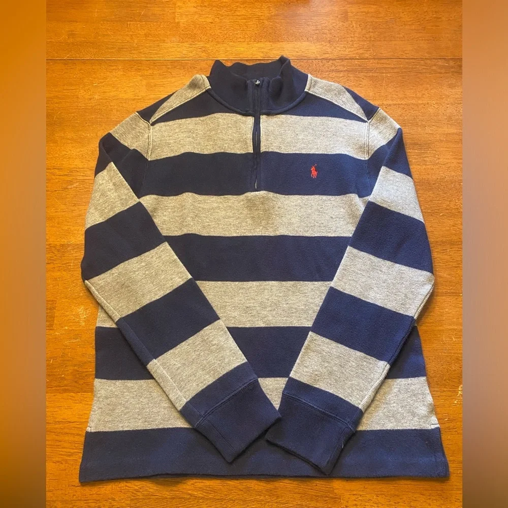 Polo Ralph Lauren Navy & Gray Striped Quarter-Zip Sweater